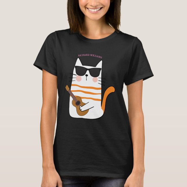 T-shirt Cute Chibi Chat avec Guitare Drôle cadeau (Devant)