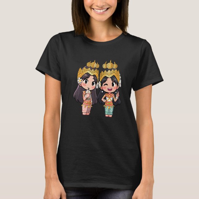 T-shirt Cute Chibi Style Cambodian Khmer Apsara Bff ami (Devant)
