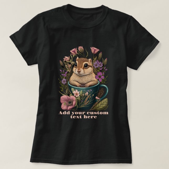 T-shirt Cute Chipmunk dans un fleur sauvage de tasse, Chip (Design devant)