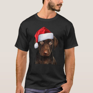 T-shirt Cute Chocolat Lab Santa Hat Image Drôle Chien Chri
