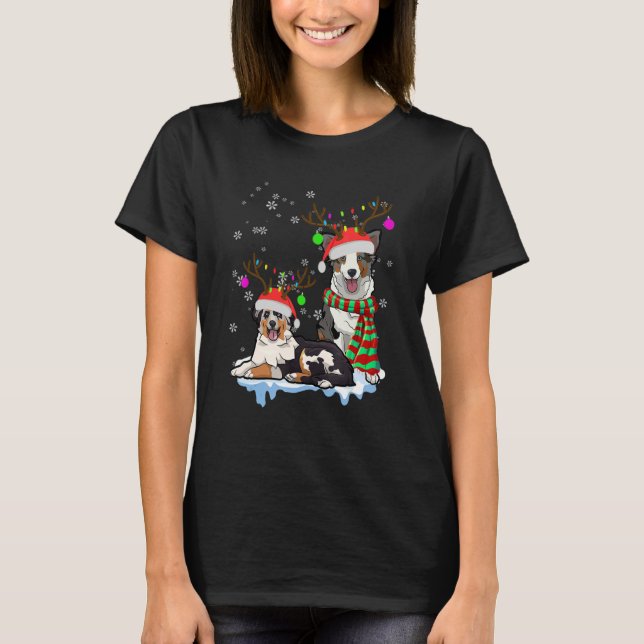 T-shirt Cute Christmas Australian Shepherd Santa Hats Rein (Devant)