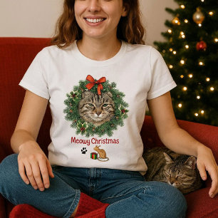 T-shirt Cute Christmas Chat Photo Wreath