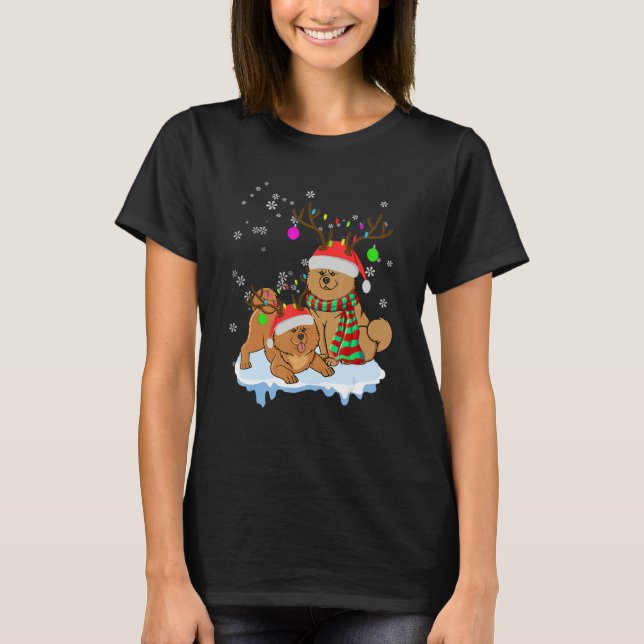 T-shirt Cute Christmas Chow Chow Santa Hats Reindeer Dog (Devant)