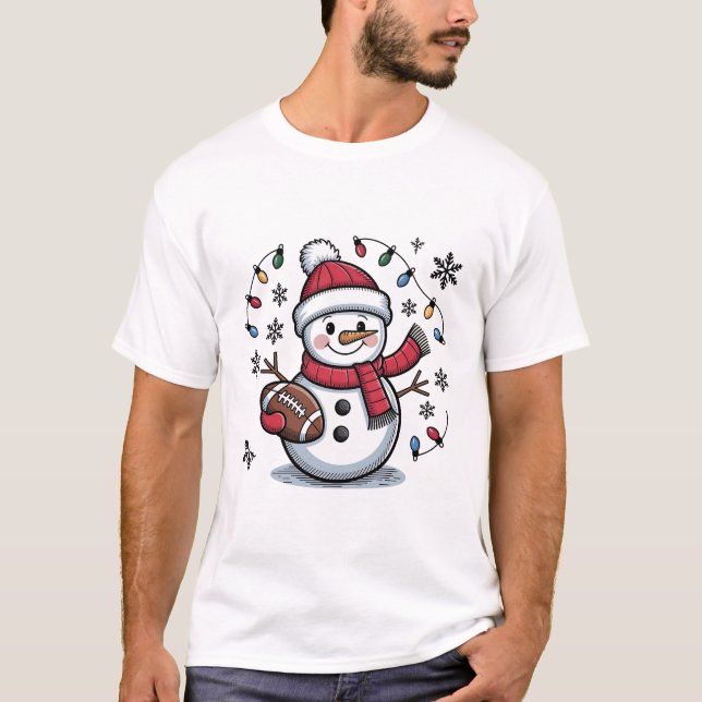 T-shirt Cute Christmas Football Snowman Holiday Illustrati (Devant)