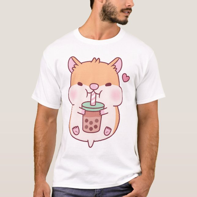 T-shirt Cute Chubby Hamster Aime Boba Tea (Devant)