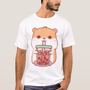 T-shirt Cute Chubby Hamster Boire Thé Bubble