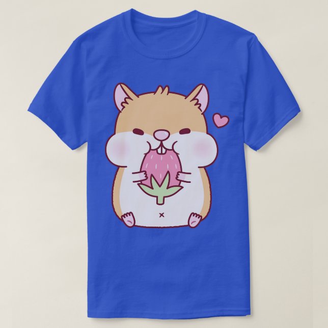 T-shirt Cute Chubby Hamster Munching Sur La Fraise (Design devant)
