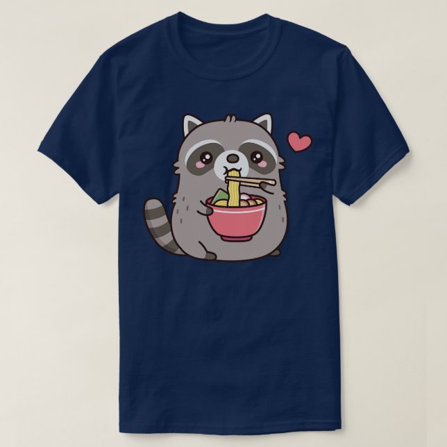 T-shirt Cute Chubby Raccoon Aime Manger Des Nouilles Ramen (Design devant)