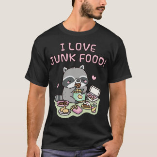 T-shirt Cute Chubby Raccoon I Love Junk Food Drôle