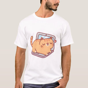 T-shirt Cute Chubby Tabby Chat Repose Sur L'Ordinateur Por