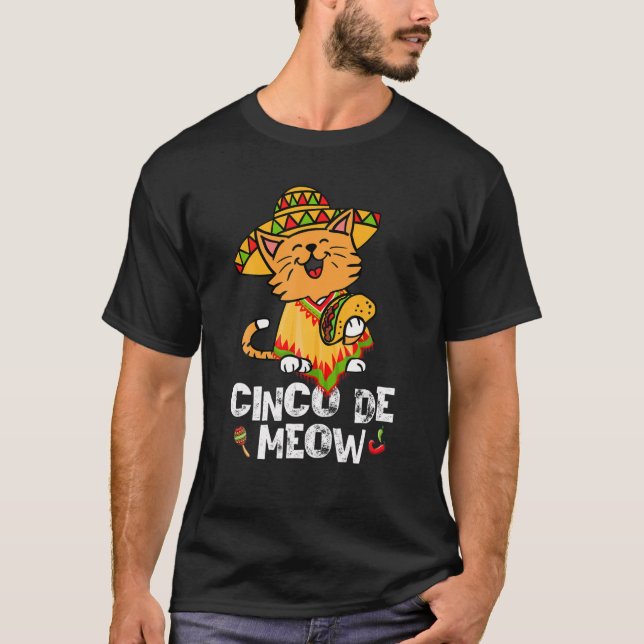 T-shirt Cute Cinco De Meow Poncho Sombrero Mexican Cat Cin (Devant)