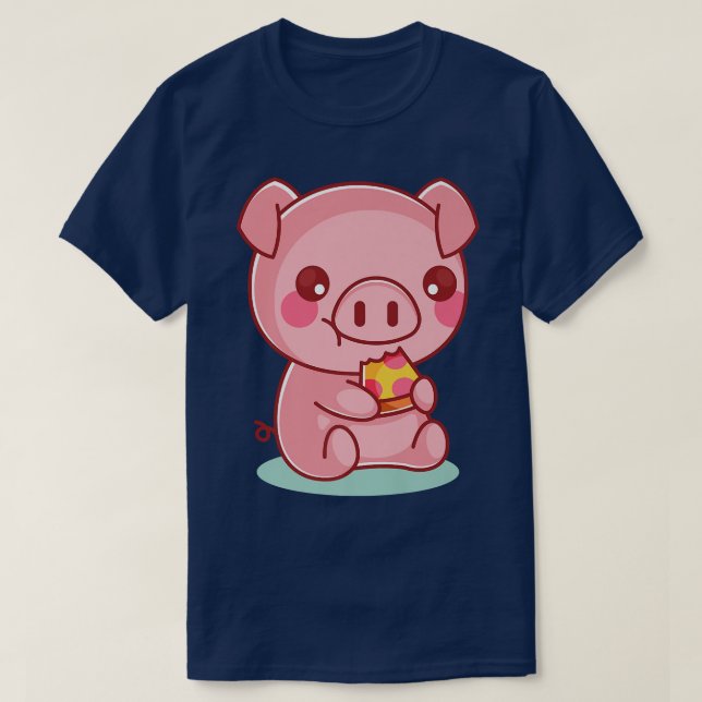 T-shirt Cute Cochon Manger Pizza Drôle Foie Drôle Teinté E (Design devant)
