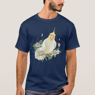 T-shirt Cute Cockatiel Floral Illustration