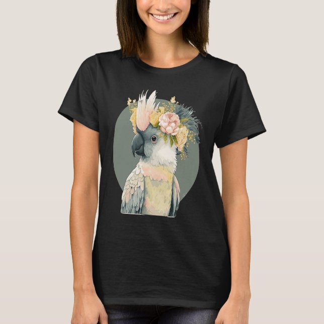 T-shirt Cute Cockatoo Parrot Bird Flower Crown Pet Birds (Devant)