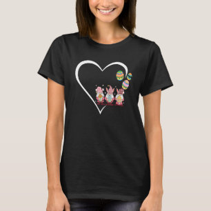 T-shirt Cute Coeur Gnome Encarts Bunny Joyeux Oeuf de Pâqu