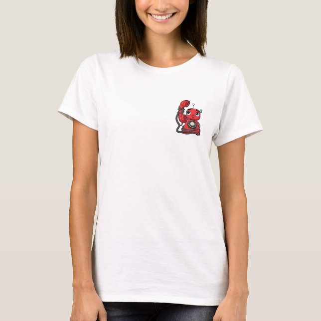 T-shirt Cute Confused Red Rotary Telephone (Devant)