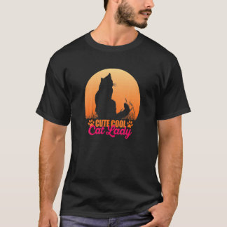 T-shirt Cute Cool Cat Lady Vintage Sunset Cat  For Women