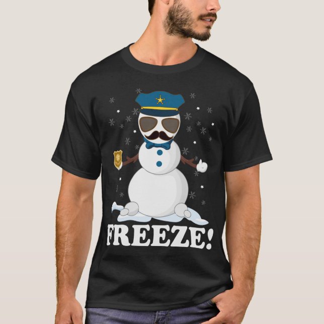 T-shirt Cute Cop Snowman Freeze Funny Police Parc de Noël (Devant)