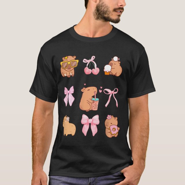 T-shirt Cute Coquette Bow Capybara Pajamas Pjs Clothes Gir (Devant)