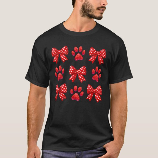 T-shirt Cute Coquette Bow Chien Paws Amoureux des chiens C (Devant)