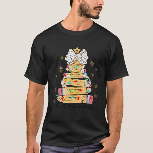T-shirt Cute Coquette Bow Funny enseignant crayon de Noël  (Devant)