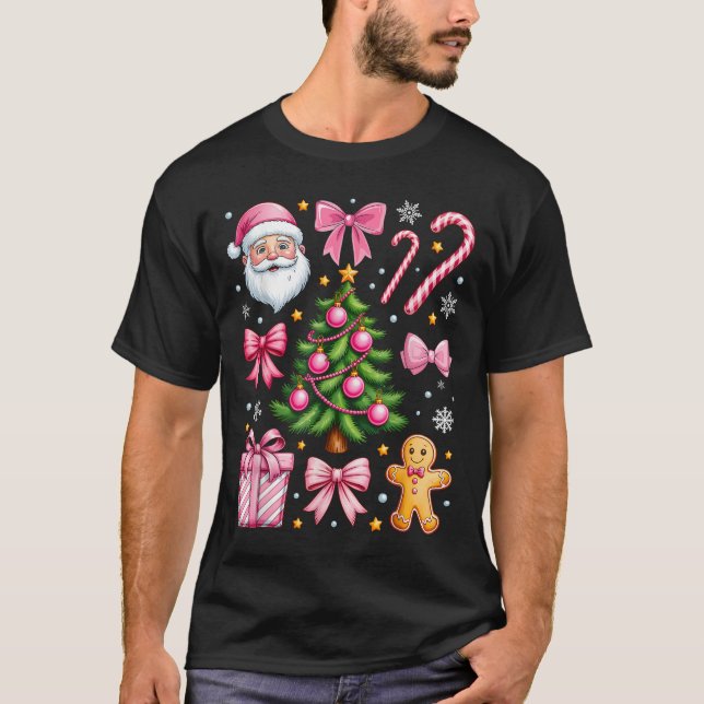 T-shirt Cute Coquette Bow Nk Christmas Tree Père Noël Ging (Devant)