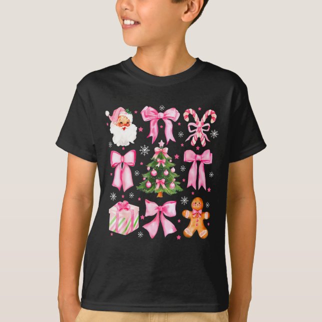 T-shirt Cute Coquette Bow Nk Christmas Tree Santa Gingerbr (Devant)