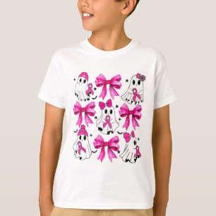 T-shirt Cute Coquette Ghost Hold Pink Ribbon Cancer du sei