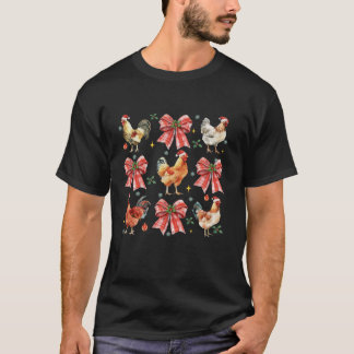 T-shirt Cute Coquette Red Bow Chickens Lover Animaux de fe