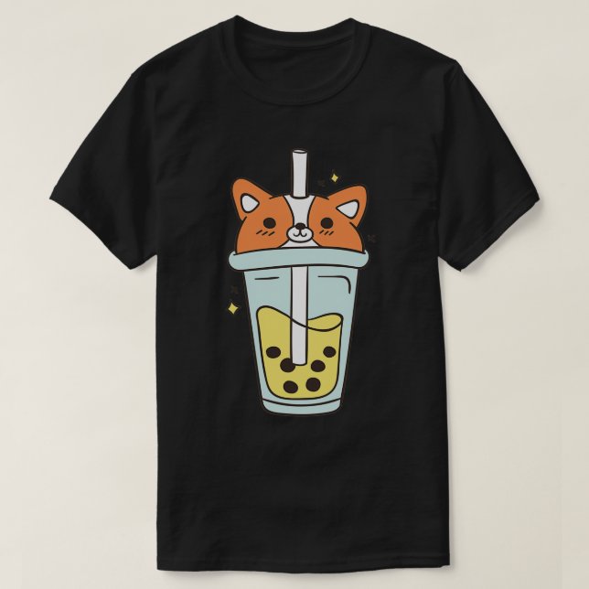 T-shirt Cute Corgi Chien Boba Tea Lover (Design devant)