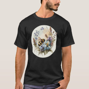 T-shirt Cute Cottagecore Botanique Fleur sauvage Bumblebee