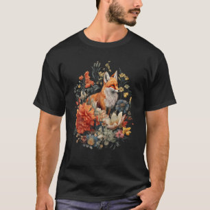 T-shirt Cute Cottagecore Floral Fox filles esthétiques Fem