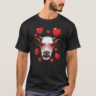 T-shirt Cute Cow Heart Sunglasses Valentine Farm Cattle An