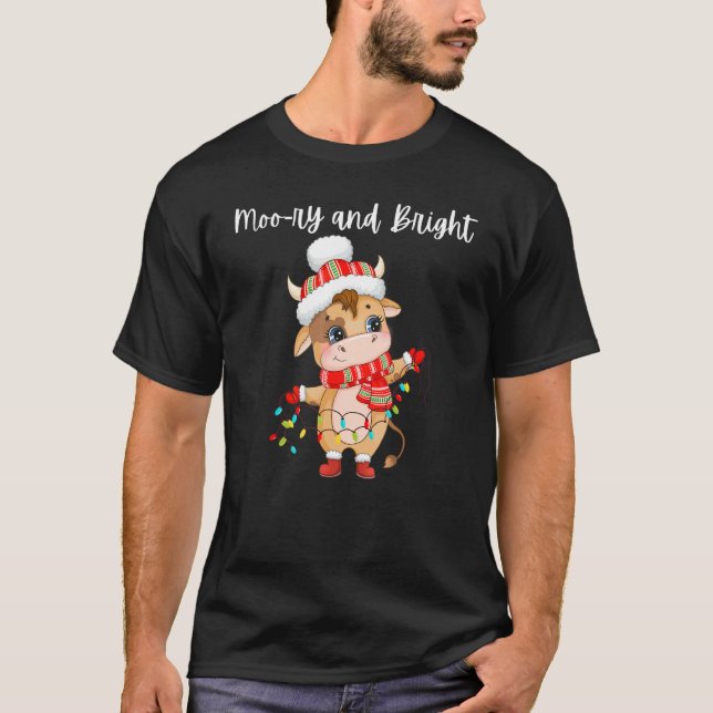 T-shirt Cute Cow Moo ry And Bright Merry Christmas (Devant)