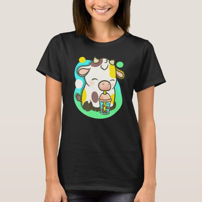 T-shirt Cute Cow Tea Bubble Tea  Cow (Devant)