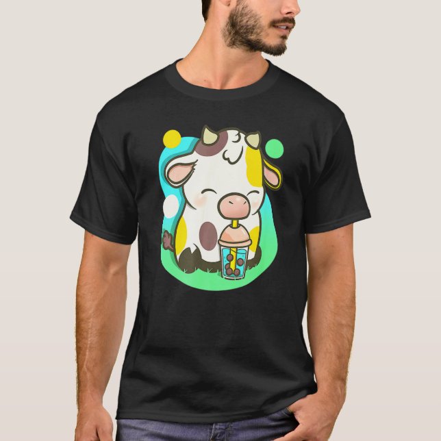 T-shirt Cute Cow Tea Bubble Tea  Cow (Devant)