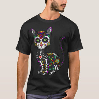 T-shirt Cute Crâne Sucre Mexicaine Chat Halloween Jour De
