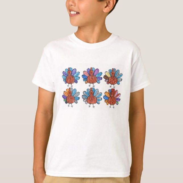 T-shirt Cute Crayon Turkeys Kids Shirt (Devant)