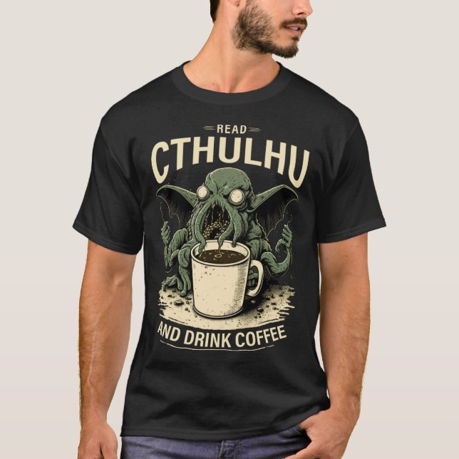 T-shirt Cute Cthulhu and Coffee (Devant)