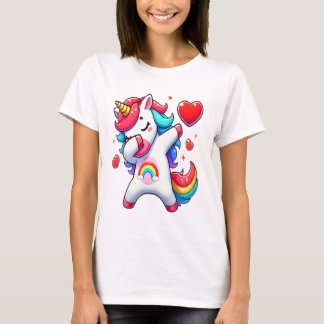 T-shirt Cute Dabbing Unicorn Holt Coeur - Rainbow Love