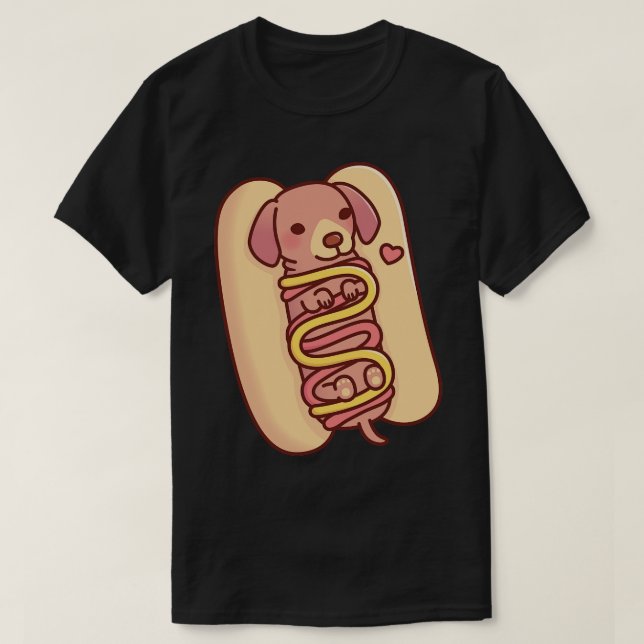 T-shirt Cute Dachshund Hotdog Bun (Design devant)