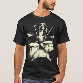 T-shirt Cute Dachshund Playing Drums Funny Music Sausage D