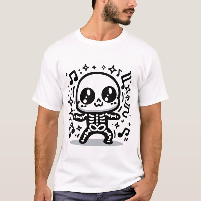 T-shirt Cute Dancing Skeleton Kawaii Halloween Musique (Devant)