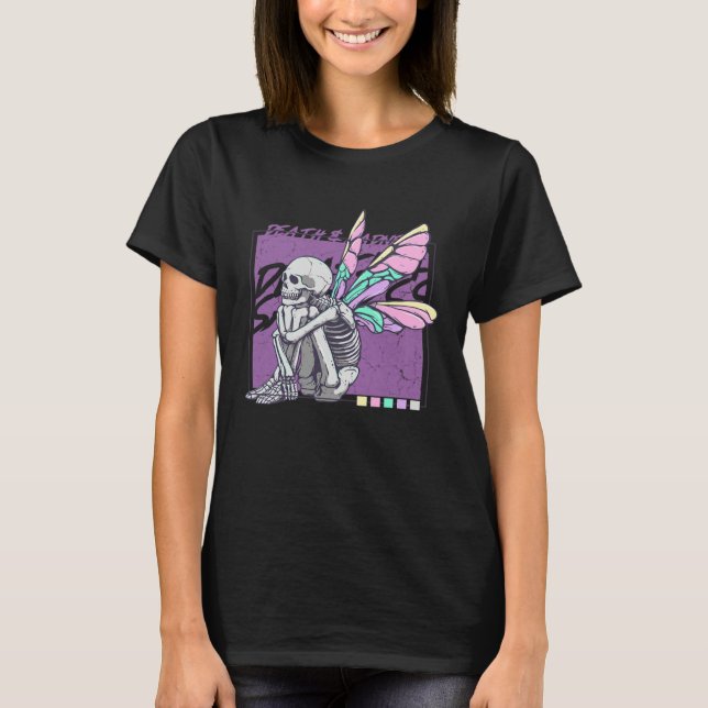 T-shirt Cute Death Sadness Goth Fairy Skeleton Butterfly A (Devant)