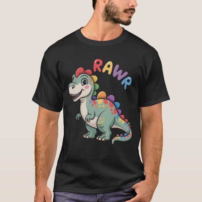 T-shirt Cute Dino Rawr Dinosaur Roaring Funny Kid Dino Voi (Devant)