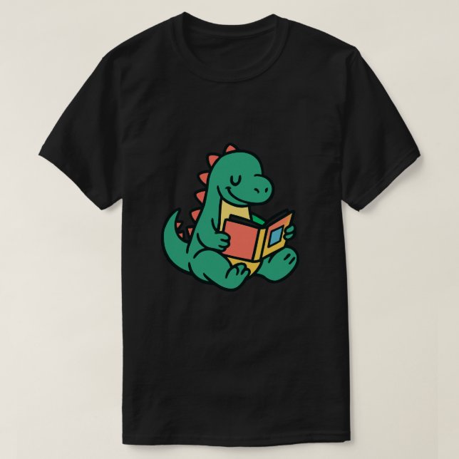 T-shirt Cute Dinosaur Reading a Book Illustration (Design devant)