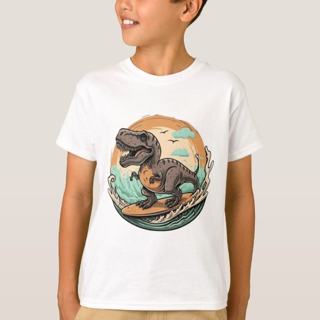 T-shirt Cute dinosaure trex surf (Devant)