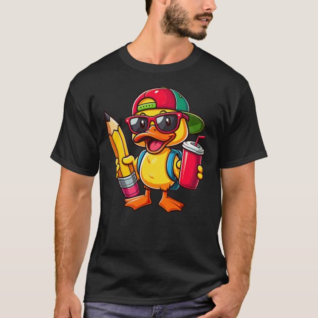 T-shirt Cute Duck Lover Pencil Back to School Kids Boys Gi (Devant)