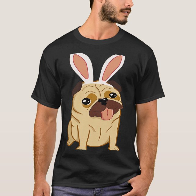 T-shirt Cute Easter Pug Dog With Bunny Ears (Devant)