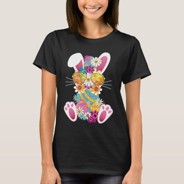 T-shirt Cute Easter Rabbit Dye Eggs Daises & Sunglasses  1 (Devant)